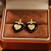 Black Agate Triple Romantic Heart Earrings - LGG Jewelry